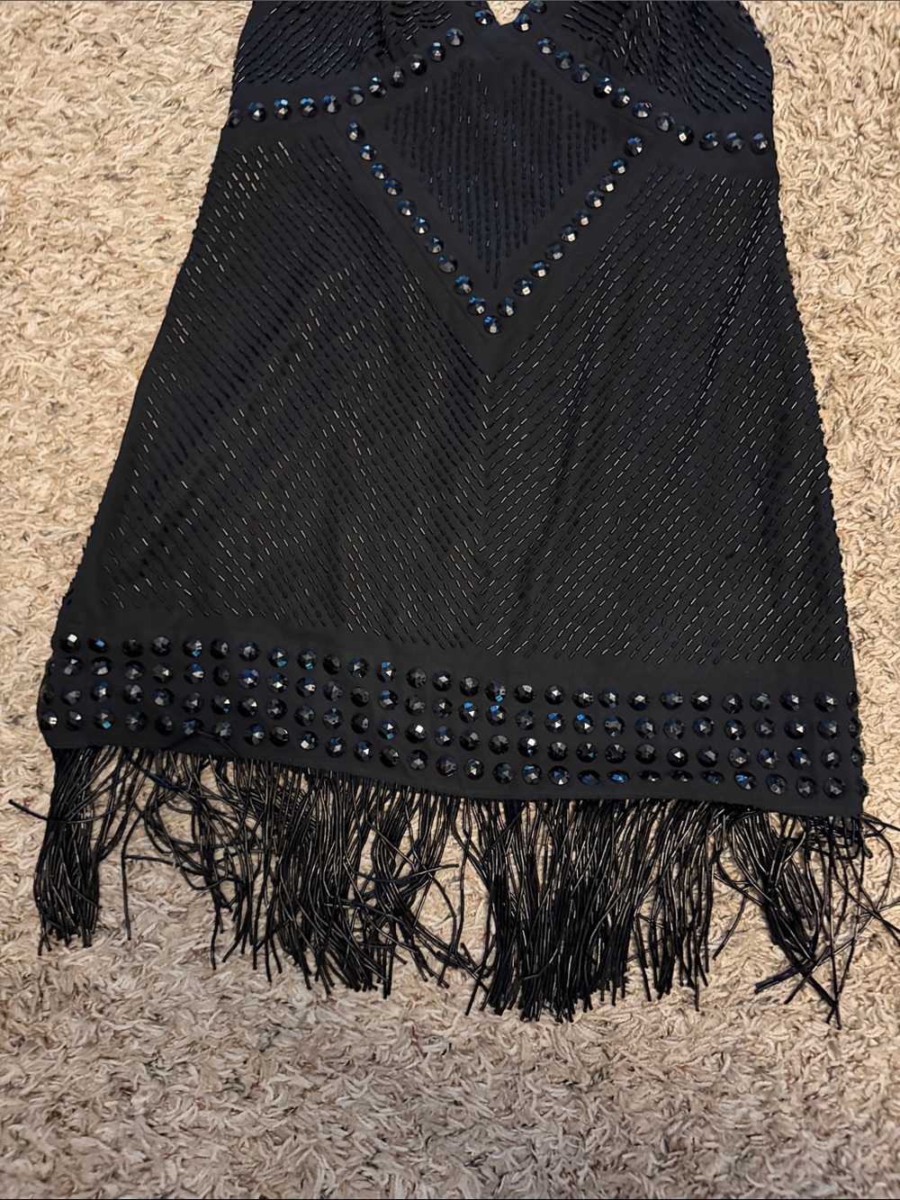 Express Black Beaded Fringe Mini Dress - Picture 2 of 7